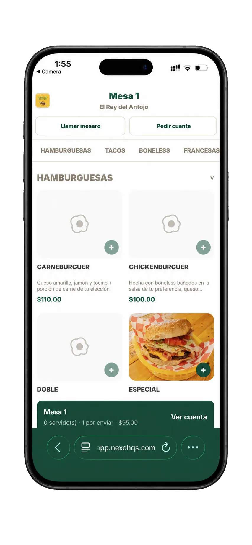 iPhone mostrando los pedidos desde mesas inteligentes de Nexo