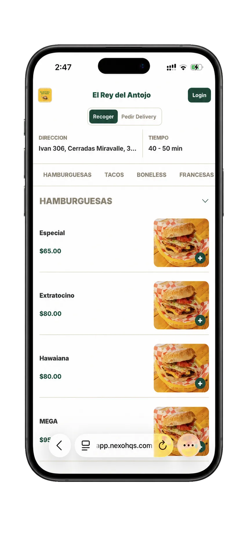 iPhone mostrando la tienda en línea de Nexo
