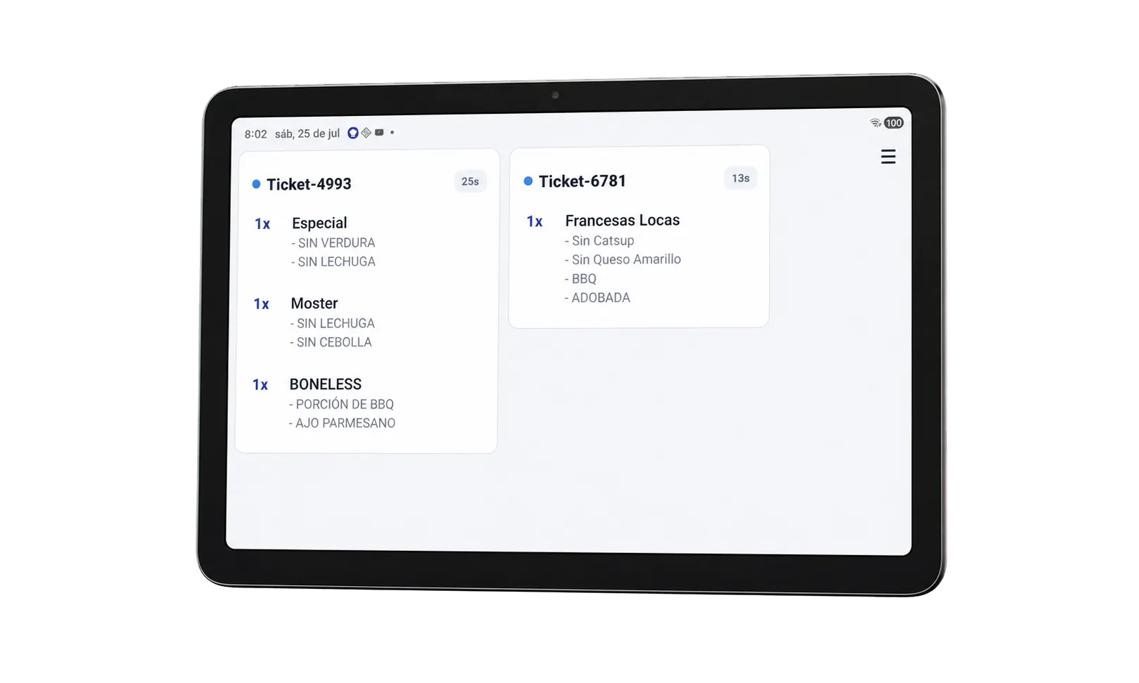 Tablet mostrando el Kitchen Display de Nexo