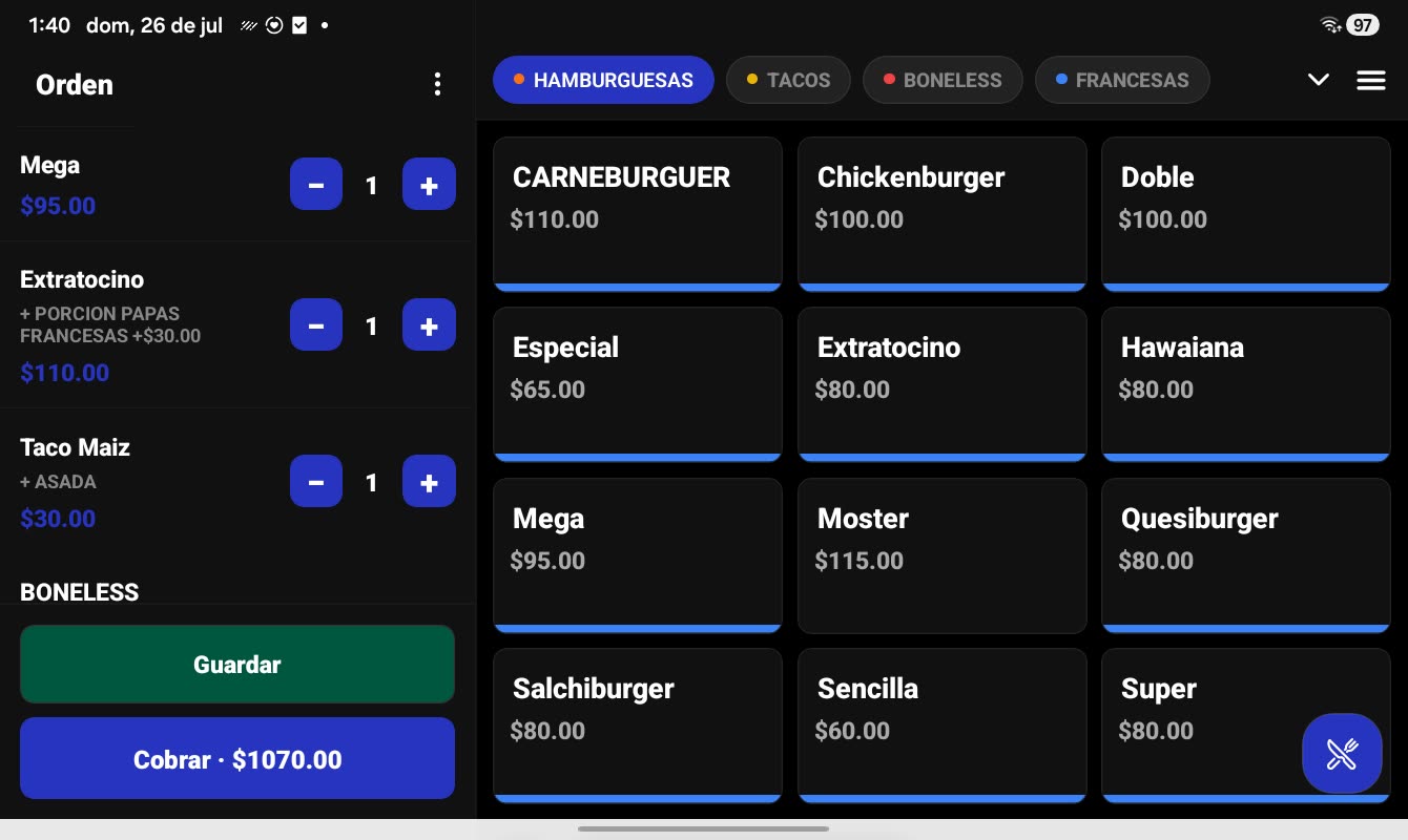 Nexo POS: orden con modificadores lista para cobrar